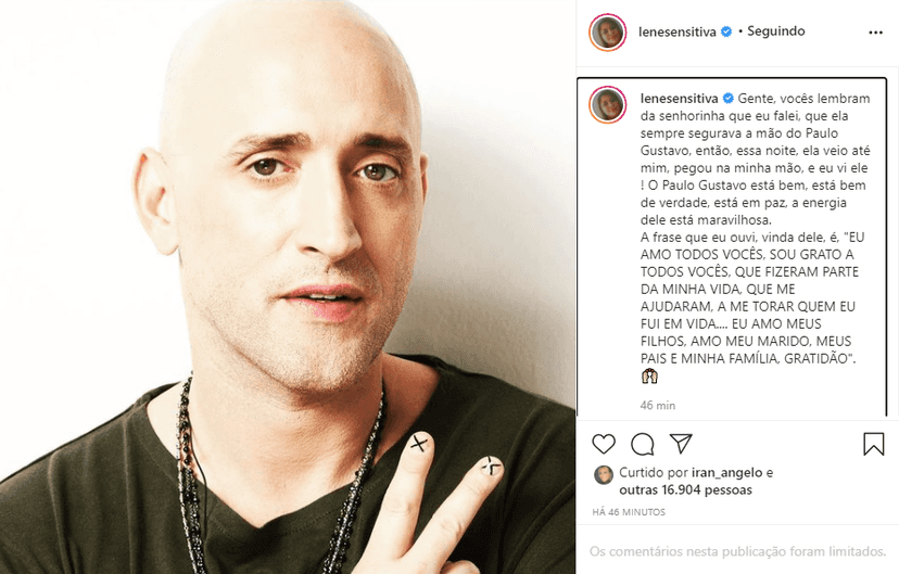 Lene Sensitiva disse que teve contato com Paulo Gustavo e relatou mensagem do ator (Foto: Reprodução/ Instagram) Lene Sensitiva disse que teve contato com Paulo Gustavo e relatou mensagem do ator (Foto: Reprodução/ Instagram)