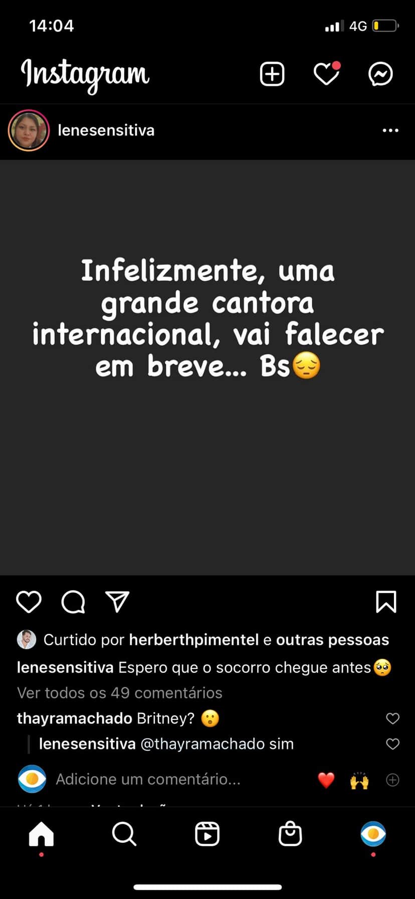 Lene Sensitiva confirma morte de grande cantora (Reprodução) Lene Sensitiva confirma morte de grande cantora (Reprodução)