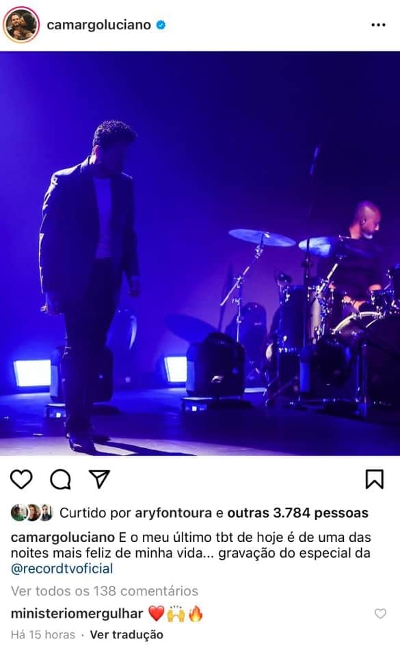 Luciano Camargo relembra apresentação - Reprodução Luciano Camargo relembra apresentação - Reprodução