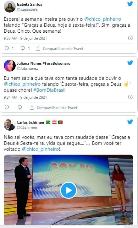 Chico Pinheiro recebe mensagens carinhosas de fãs (Reprodução) Chico Pinheiro recebe mensagens carinhosas de fãs (Reprodução)