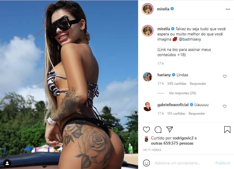 Mirella atolou calcinha e deixou bumbum à mostra em foto (Imagem: Reprodução) Mirella atolou calcinha e deixou bumbum à mostra em foto (Imagem: Reprodução)