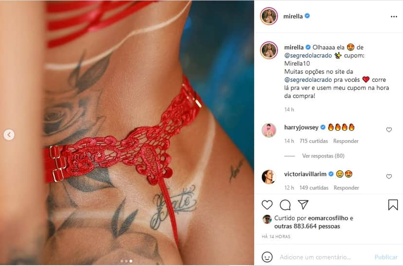 Mirella enfiou calcinha nu c* e exibiu tatuagens íntimas (Imagem: Reprodução) Mirella enfiou calcinha nu c* e exibiu tatuagens íntimas (Imagem: Reprodução)