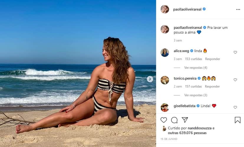 Paolla Oliveira surgiu com parte íntima espremida em foto com biquíni de renda (Imagem: Reprodução) Paolla Oliveira surgiu com parte íntima espremida em foto com biquíni de renda (Imagem: Reprodução)