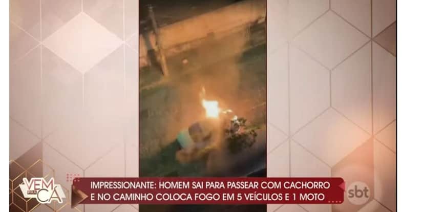 Patrícia Abravanel fica chocada com homem botando fogo em carro (Reprodução) Patrícia Abravanel fica chocada com homem botando fogo em carro (Reprodução)