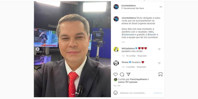 Vicente Datena estreia em Brasil Urgente da Band (Reprodução) Vicente Datena estreia em Brasil Urgente da Band (Reprodução)