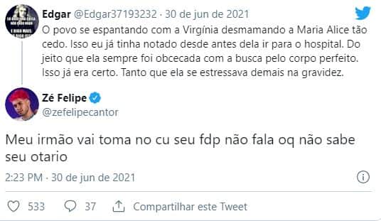 Zé Felipe rebate critica sobre sua família (Reprodução) Zé Felipe rebate critica sobre sua família (Reprodução)