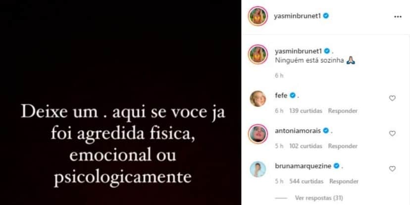 Após encontrar Neymar, Bruna Marquezine confirma séria agressão e fãs explodem em revolta: "Merece respeito" Após encontrar Neymar, Bruna Marquezine confirma séria agressão e fãs explodem em revolta: "Merece respeito"