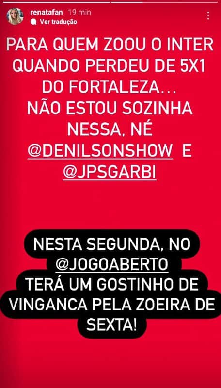 Renata Fan prometeu se vingar de Denílson (Foto: Reprodução) Renata Fan prometeu se vingar de Denílson (Foto: Reprodução)