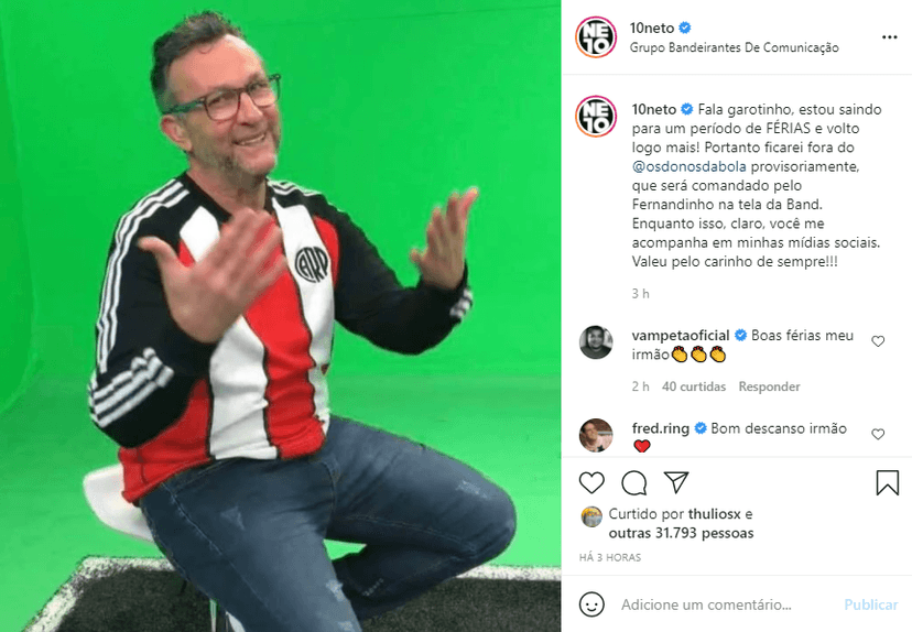 Neto anunciou seu afastamento do programa Os Donos da Bola (Foto: Reprodução) Neto anunciou seu afastamento do programa Os Donos da Bola (Foto: Reprodução)