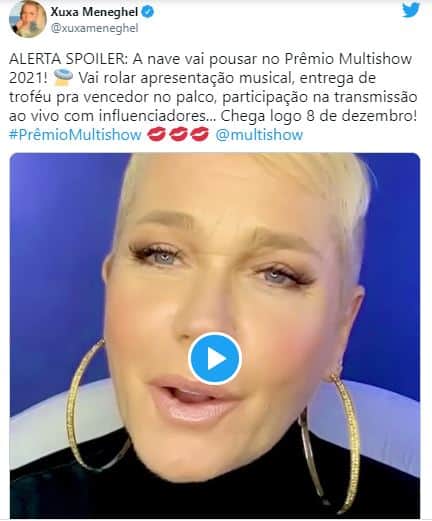 Xuxa apresentará o "Prêmio Multishow 2021" (Foto: Reprodução/Twitter) Xuxa apresentará o "Prêmio Multishow 2021" (Foto: Reprodução/Twitter)