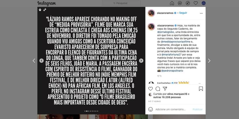 Lázaro Ramos expõe entrevista (Reprodução) Lázaro Ramos expõe entrevista (Reprodução)