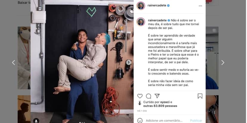 Reiner Cadete declara amor por filho e assume parceria com jovem (Reprodução) Reiner Cadete declara amor por filho e assume parceria com jovem (Reprodução)