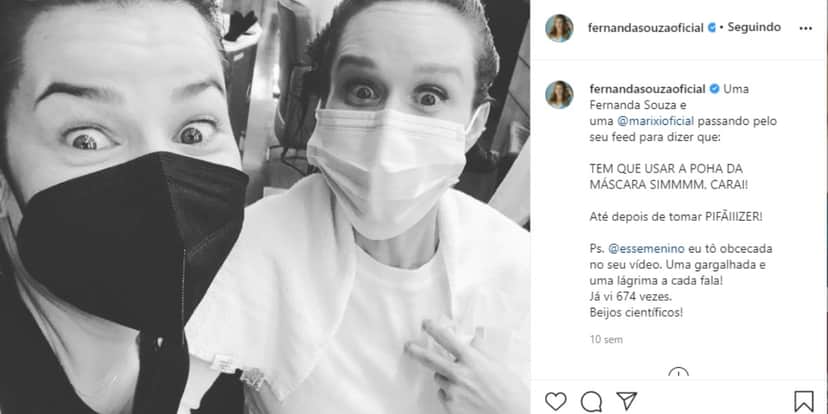 No Instagram, Fernanda Souza posou com parceira e chamou a atenção (Foto: Reprodução) No Instagram, Fernanda Souza posou com parceira e chamou a atenção (Foto: Reprodução)