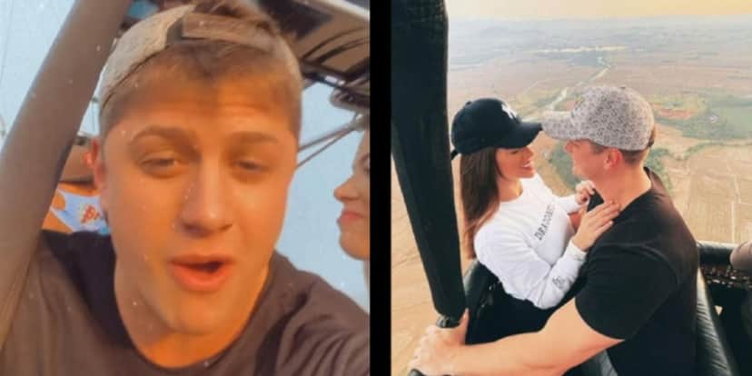 Ex-BBB Lucas Gallina e a namorada estavam um balão que foi forçado a posar às pressas devido o mau tempo (Foto: Reprodução) Ex-BBB Lucas Gallina e a namorada estavam um balão que foi forçado a posar às pressas devido o mau tempo (Foto: Reprodução)