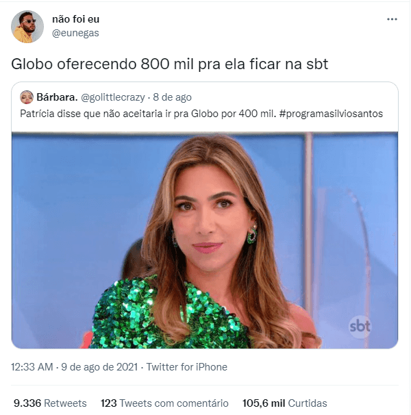 Patrícia Abravanel foi zuada após comentário no SBT (Foto: Reprodução) Patrícia Abravanel foi zuada após comentário no SBT (Foto: Reprodução)