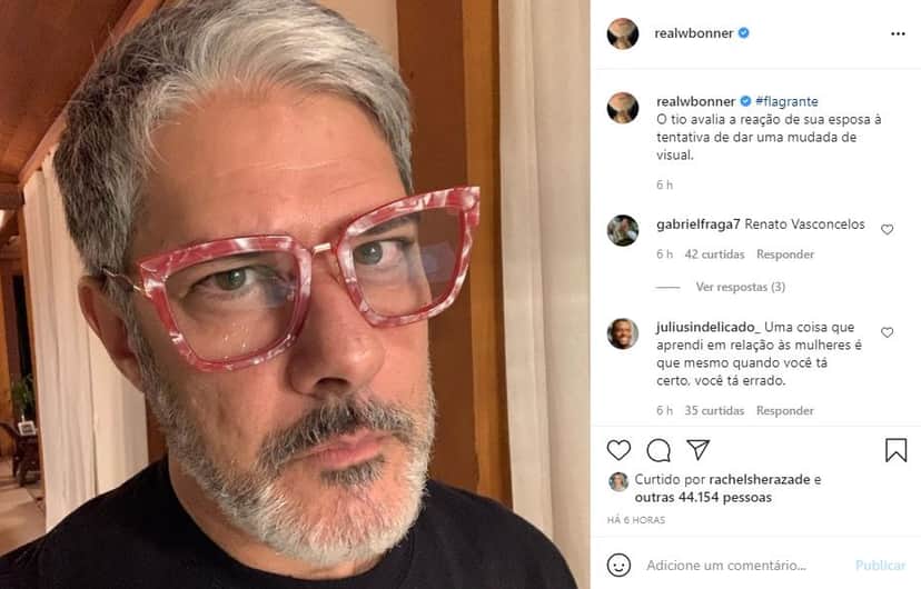 Jornalista tentou mudar o visual, mas não parece ter agradado a esposa (Foto: Reprodução/ Instagram) Jornalista tentou mudar o visual, mas não parece ter agradado a esposa (Foto: Reprodução/ Instagram)
