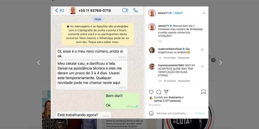 De acordo com marido de Ana Hickmann, seu WhatsApp foi clonado (Reprodução) De acordo com marido de Ana Hickmann, seu WhatsApp foi clonado (Reprodução)