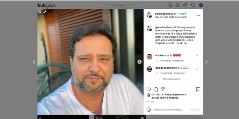 Geraldo Luís expõe sentimentos nas redes sociais (Reprodução) Geraldo Luís expõe sentimentos nas redes sociais (Reprodução)