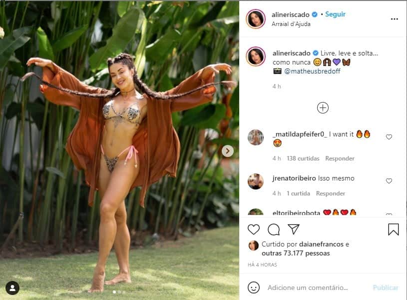 Aline Riscado coloca corpão pra jogo e exibe curvas sensuais (Foto: Reprodução) Aline Riscado coloca corpão pra jogo e exibe curvas sensuais (Foto: Reprodução)