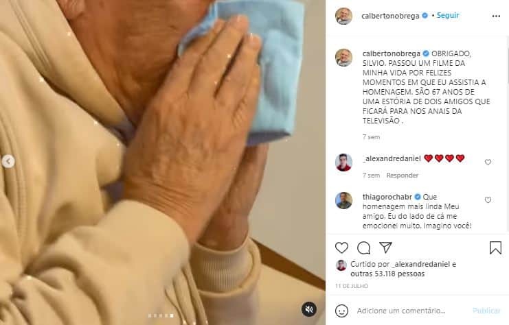 Carlos Alberto de Nóbrega se emocionou com homenagem do SBT (Foto: Reprodução/Instagram) Carlos Alberto de Nóbrega se emocionou com homenagem do SBT (Foto: Reprodução/Instagram)
