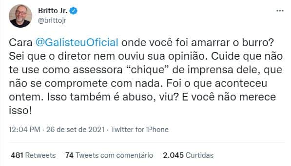Britto Jr. mandou recado ao diretor de A Fazenda e para Adriane Galisteu (Foto: Reprodução) Britto Jr. mandou recado ao diretor de A Fazenda e para Adriane Galisteu (Foto: Reprodução)