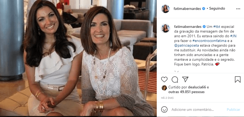 Nas redes sociais, Fátima Bernardes lembrou quando deixou o JN e só Patrícia Poeta sabia das mudanças (Foto: Reprodução) Nas redes sociais, Fátima Bernardes lembrou quando deixou o JN e só Patrícia Poeta sabia das mudanças (Foto: Reprodução)