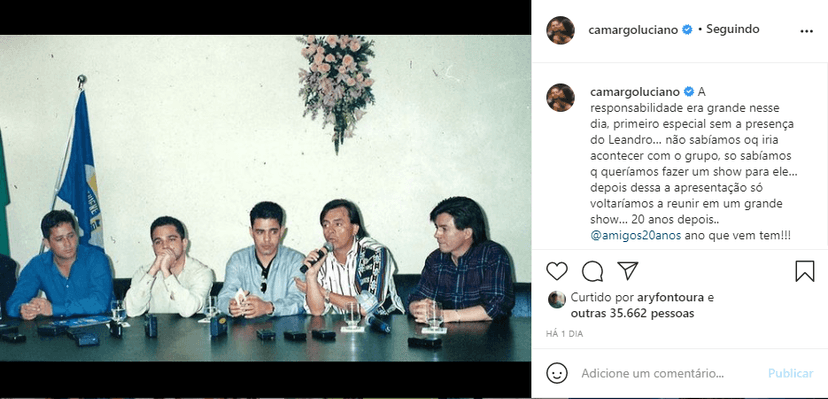 Luciano Camargo recordou perda de membro do grupo amigos (Foto: Reprodução) Luciano Camargo recordou perda de membro do grupo amigos (Foto: Reprodução)
