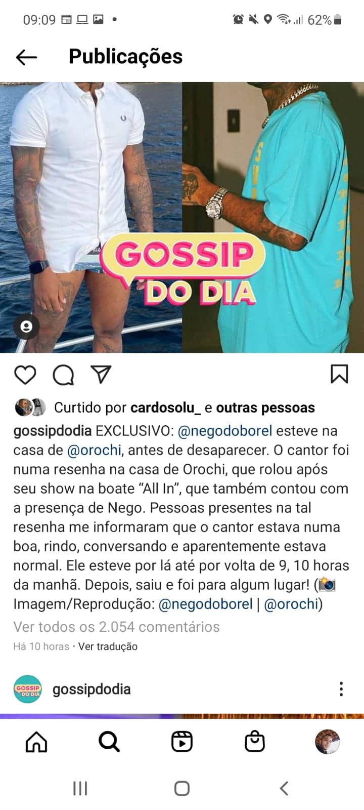 De acordo com Instagram de fofoca, cantor está bem (Reprodução) De acordo com Instagram de fofoca, cantor está bem (Reprodução)