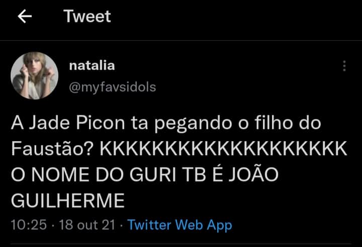 Comentário sobre Jade Picon e filho do Faustão (Foto: Reprodução) Comentário sobre Jade Picon e filho do Faustão (Foto: Reprodução)