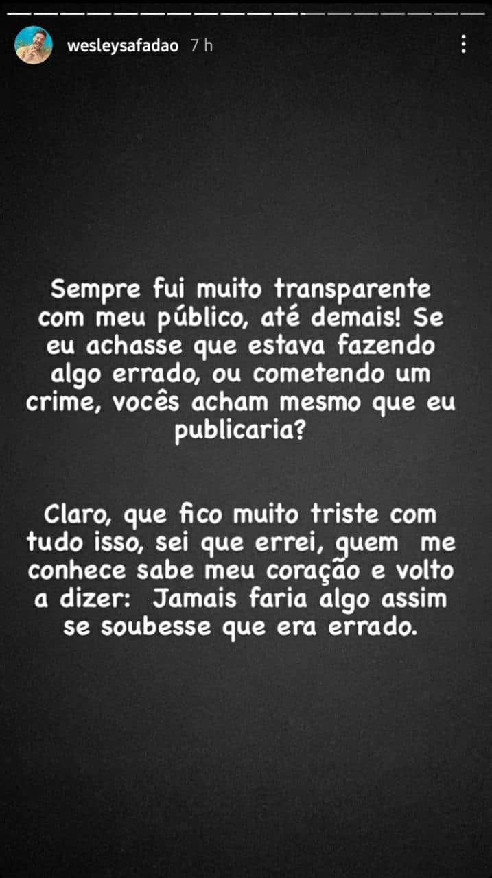 última parte dos stories do cantor (Foto: Reprodução/ Instagram) última parte dos stories do cantor (Foto: Reprodução/ Instagram)