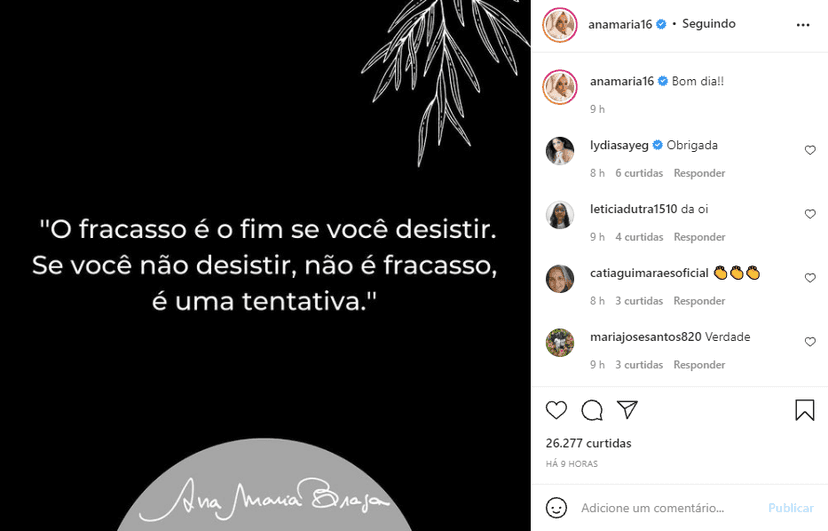 Ana Maria Braga deixa ensinamento para o público em publicação (Foto: Reprodução) Ana Maria Braga deixa ensinamento para o público em publicação (Foto: Reprodução)