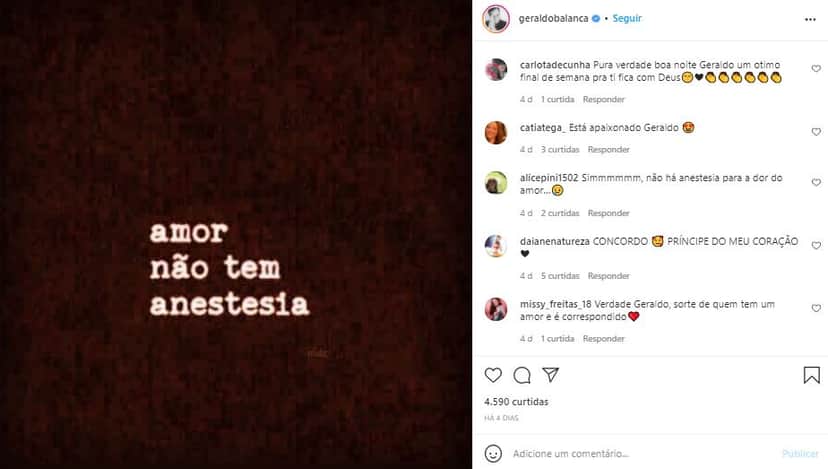 Geraldo Luís abriu o jogo sobre o amor nas redes sociais (Foto: Reprodução/Instagram) Geraldo Luís abriu o jogo sobre o amor nas redes sociais (Foto: Reprodução/Instagram)