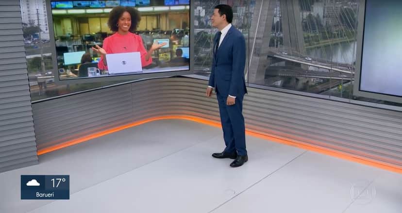 Maju Coutinho e Alan Severiano no "SP1" (Foto: Reprodução/TV Globo) Maju Coutinho e Alan Severiano no "SP1" (Foto: Reprodução/TV Globo)