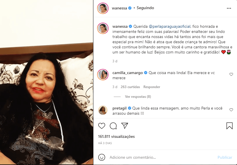 Cantora manda mensagem de carinho para Wanessa Camargo (Foto: Reprodução) Cantora manda mensagem de carinho para Wanessa Camargo (Foto: Reprodução)