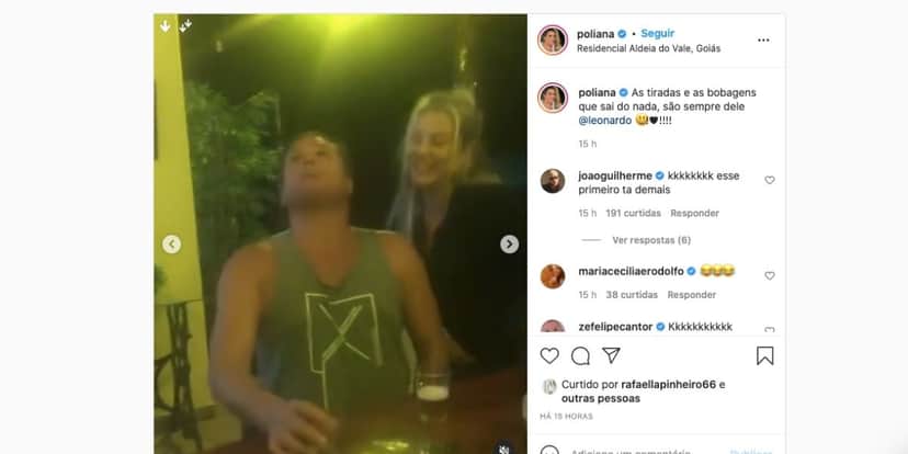 De acordo com Poliana Rocha, as tiradas e as bobagens são de Leonardo (Reprodução) De acordo com Poliana Rocha, as tiradas e as bobagens são de Leonardo (Reprodução)