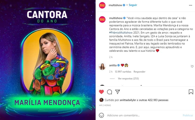 Marília Mendonça ganhou prêmio de Cantora do Ano (Foto: Reprodução) Marília Mendonça ganhou prêmio de Cantora do Ano (Foto: Reprodução)