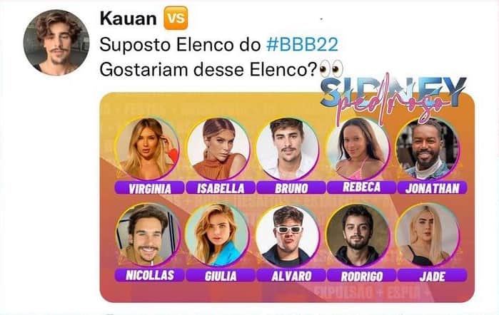 Vaza suposta lista de famosos do BBB22 - Reprodução Vaza suposta lista de famosos do BBB22 - Reprodução