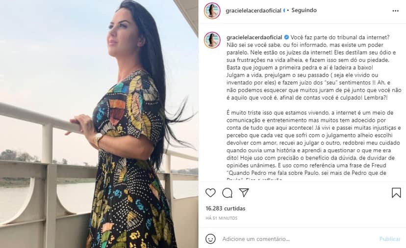 Graciele Lacerda mandou recado em textão (Foto: Reprodução) Graciele Lacerda mandou recado em textão (Foto: Reprodução)