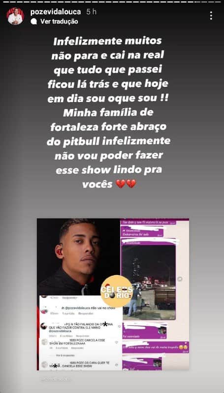 MC Poze lamentou ter show cancelado (Foto: Reprodução) MC Poze lamentou ter show cancelado (Foto: Reprodução)