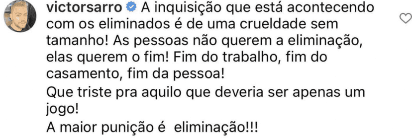 Comentário de Victor Sarro (Foto: Reprodução/ Instagram) Comentário de Victor Sarro (Foto: Reprodução/ Instagram)