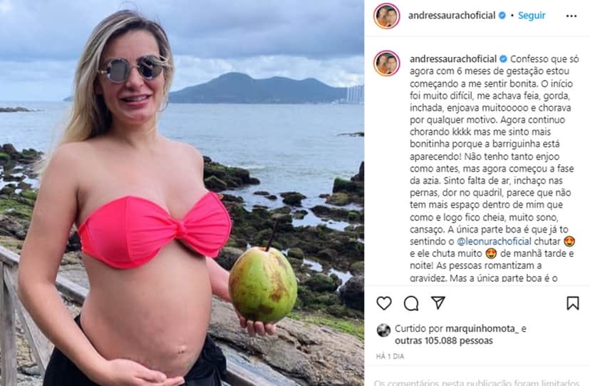 Andressa Urach expõe em legenda do seu Instagram o processo da gravidez (Foto: Reprodução/Instagram) Andressa Urach expõe em legenda do seu Instagram o processo da gravidez (Foto: Reprodução/Instagram)