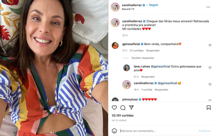 A jornalista Carolina Ferraz no Instagram (Foto: Reprodução) A jornalista Carolina Ferraz no Instagram (Foto: Reprodução)