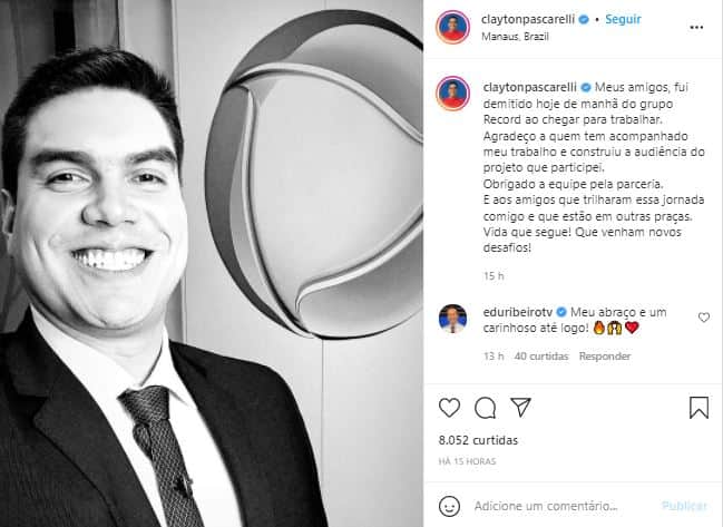 Clayton Pascarelli era apresentador do "Balanço Geral" de Manaus (Foto: Reprodução/Instagram) Clayton Pascarelli era apresentador do "Balanço Geral" de Manaus (Foto: Reprodução/Instagram)