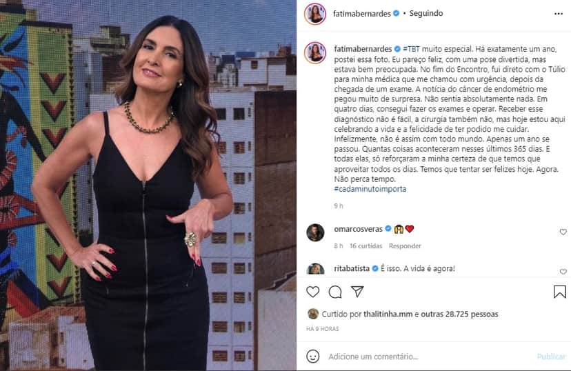 Fátima Bernardes relembra câncer e fez desabafo (Foto: Reprodução) Fátima Bernardes relembra câncer e fez desabafo (Foto: Reprodução)