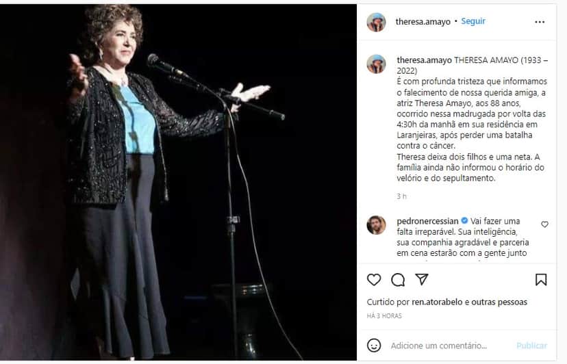 Morte de Theresa Amayo foi confirmada nas redes sociais da atriz Morte de Theresa Amayo foi confirmada nas redes sociais da atriz