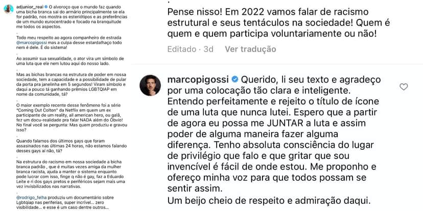 Marco Pigossi respondeu crítica de AD Junior (Foto: Reprodução/Instagram) Marco Pigossi respondeu crítica de AD Junior (Foto: Reprodução/Instagram)