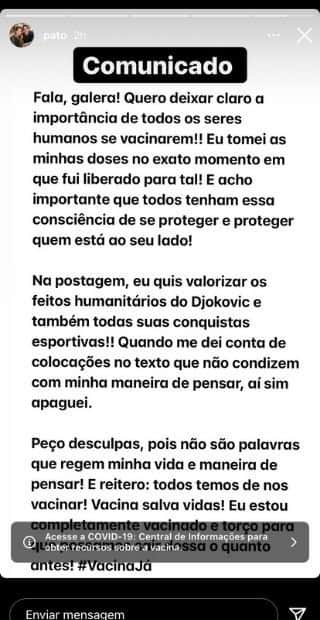 Alexandre Pato se retratou através de um comunicado Alexandre Pato se retratou através de um comunicado