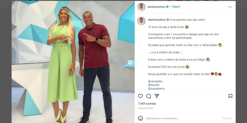 "Juntos", Denílson expõe relação com Renata Fan em textão e assume: "Estar com a melhor é um privilégio" "Juntos", Denílson expõe relação com Renata Fan em textão e assume: "Estar com a melhor é um privilégio"