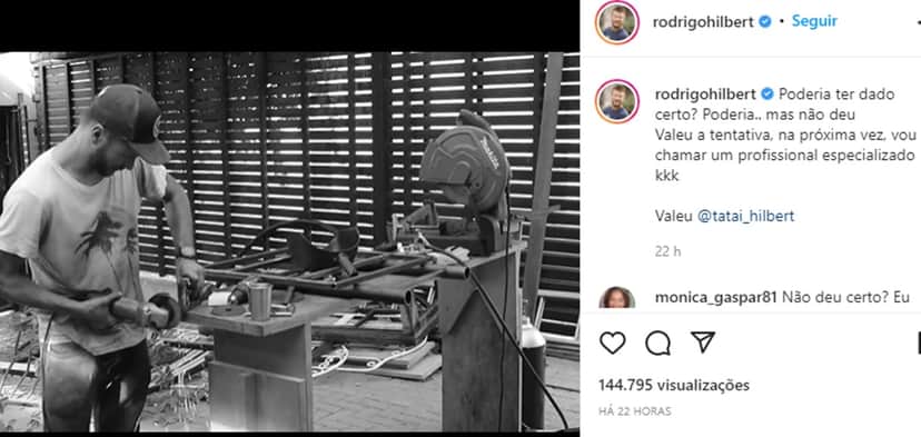 Video de Rodrigo Hilbert tentando construir montanha-russa para os filhos é postado (Reprodução/ Instagram) Video de Rodrigo Hilbert tentando construir montanha-russa para os filhos é postado (Reprodução/ Instagram)