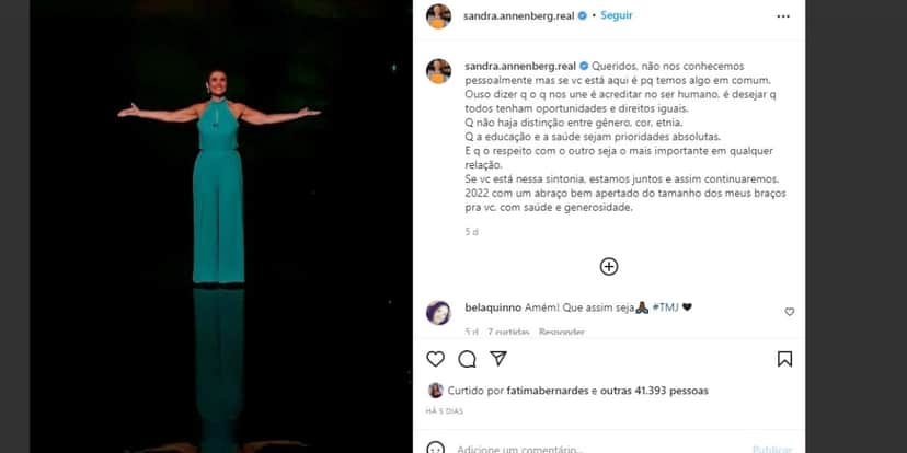 "Ouso dizer", Sandra Annenberg surge em fim na Globo e se despede: "Que o respeito seja mais importante" "Ouso dizer", Sandra Annenberg surge em fim na Globo e se despede: "Que o respeito seja mais importante"